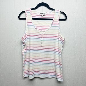 KIKIT Multicolor 80s Retro Chic Coquette Soft Girl Henley Tank Top Women's Large